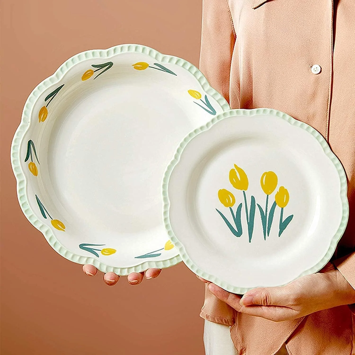 سرویس ظروف غذاخوری، ست ظروف 21 تکه توری چینی برای دورهمی های خانوادگی و هدایای عروسی، کاسه غلات به سبک خانه های روستایی و ست بشقاب استیک