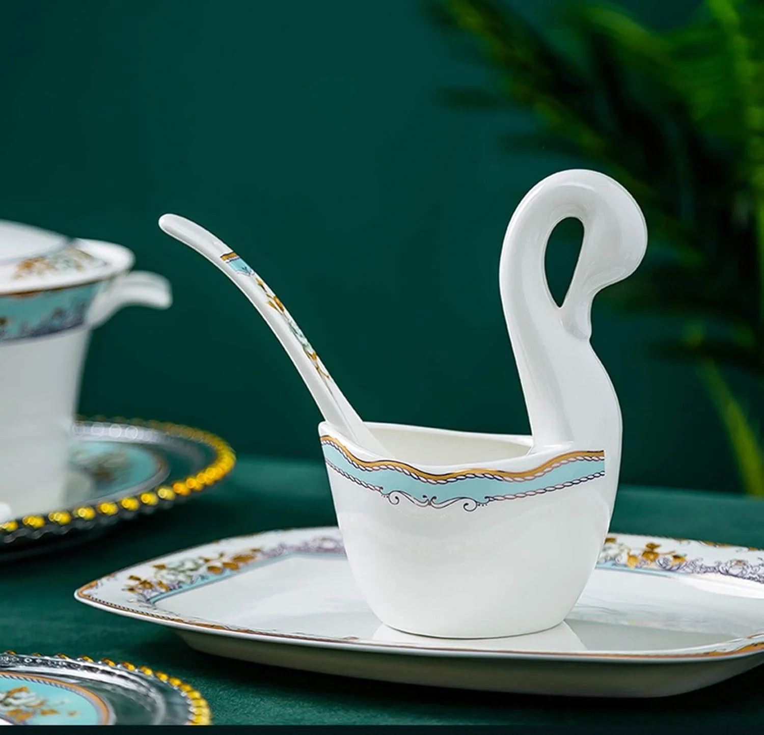 ست بشقاب و کاسه 60 پارچه ظروف غذاخوری چینی استخوانی مرغوب برای 10 نفر، ست ظروف غذاخوری چینی سفید Jingdezhen، ظروف غذاخوری لوکس - ست قابلمه، بشقاب و کاسه، دست ساز