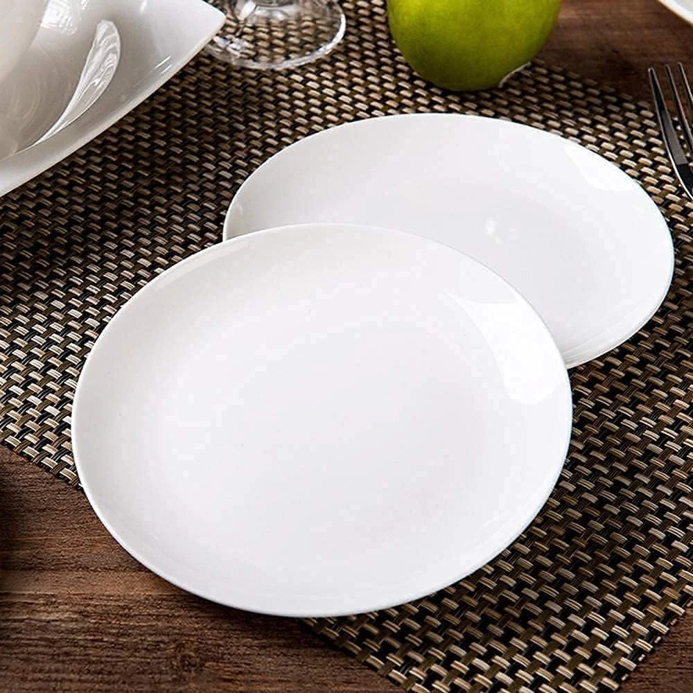 سرویس ظروف غذاخوری آشپزخانه و ناهارخوری، سرویس ظروف چینی سفید خالص 28 تکه، ظروف چینی استخوانی، بشقاب و کاسه های سرامیکی، مناسب برای استفاده در مایکروویو