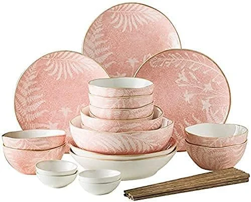 سرویس ظروف غذاخوری آشپزخانه و ناهارخوری، سرویس ظروف غذاخوری 28 تکه، کاسه/بشقاب دسر/نعلبکی - ظروف رومیزی یکپارچهسازی با سیستمعامل مجموعه ظروف چینی مهمانی خانوادگی رستوران، سرامیک به سبک ژاپنی