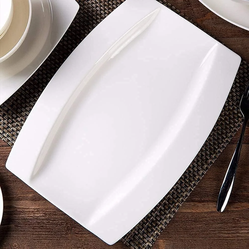 سرویس ظروف غذاخوری آشپزخانه و ناهارخوری، سرویس ظروف چینی سفید خالص 28 تکه، ظروف چینی استخوانی، بشقاب و کاسه های سرامیکی، مناسب برای استفاده در مایکروویو