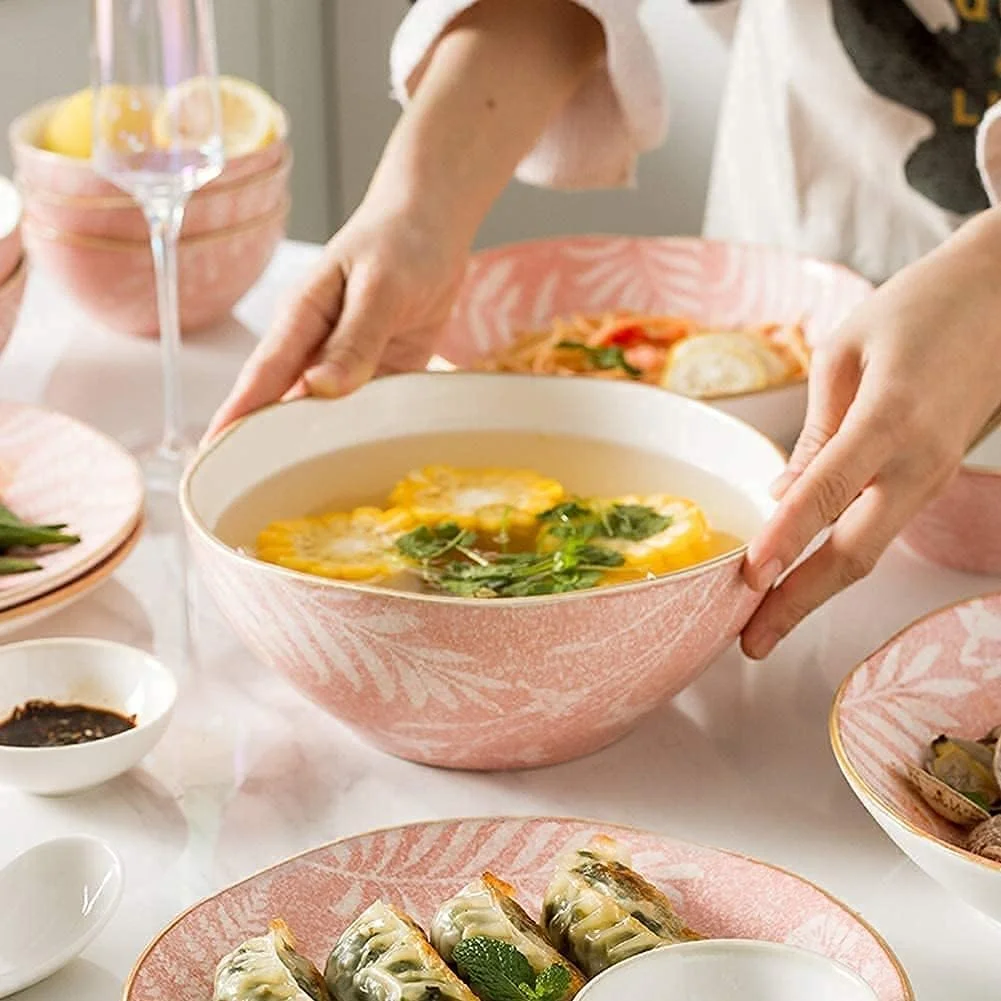 سرویس ظروف غذاخوری آشپزخانه و ناهارخوری، سرویس ظروف غذاخوری 28 تکه، کاسه/بشقاب دسر/نعلبکی - ظروف رومیزی یکپارچهسازی با سیستمعامل مجموعه ظروف چینی مهمانی خانوادگی رستوران، سرامیک به سبک ژاپنی