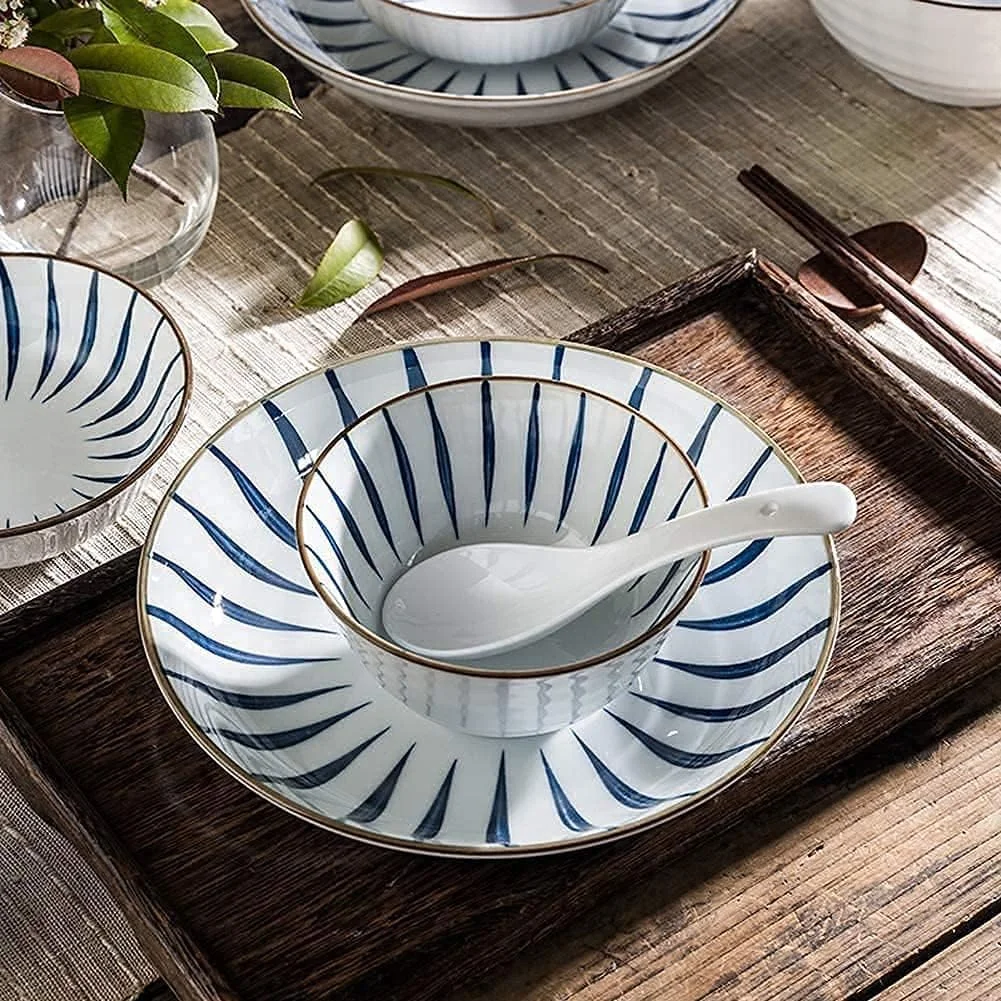سرویس ظروف غذاخوری آشپزخانه و غذاخوری، سرویس ظروف سرامیکی 18 تکه، ست ترکیبی ژاپنی درجه یک ظروف چینی شامل کاسه/بشقاب/دیس مناسب برای 3-6 نفر، هدیه منزل