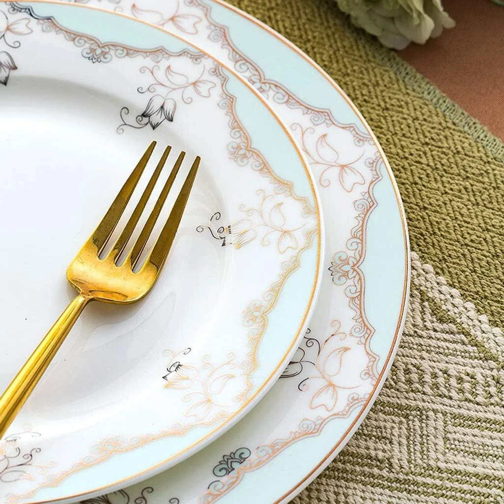 سرویس ظروف چینی غذاخوری، سرویس بشقاب غذاخوری، سرویس 48 پارچه چینی استخوانی مناسب برای و عروسی - ست بشقاب و کاسه سرامیکی شیک