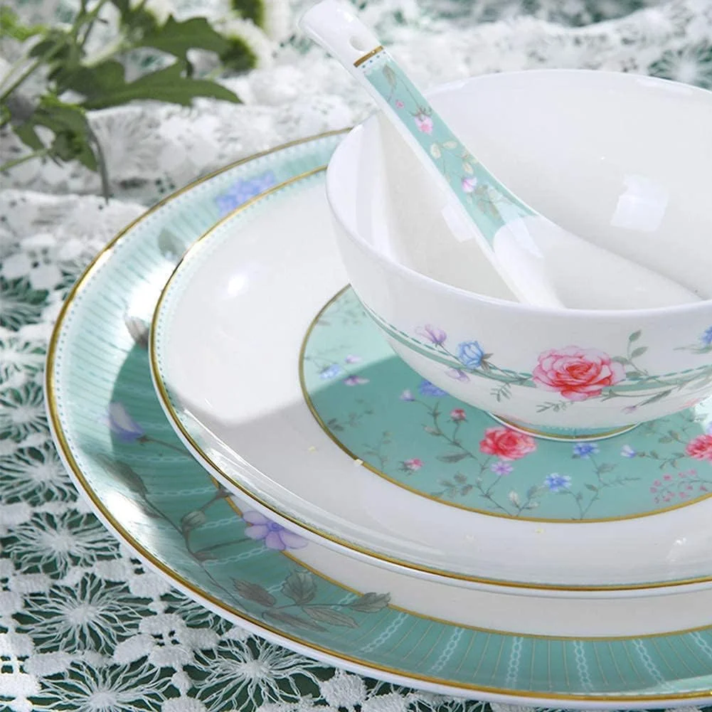 سرویس ظروف غذاخوری، ست بشقاب/کاسه/فنجان، سرویس ظروف چینی استخوانی مرغوب، مجموعه سرویس ظروف سرامیکی، کاسه/بشقاب دسر/بشقاب سوپ، مهمانی خانوادگی، گرد، 32 تکه