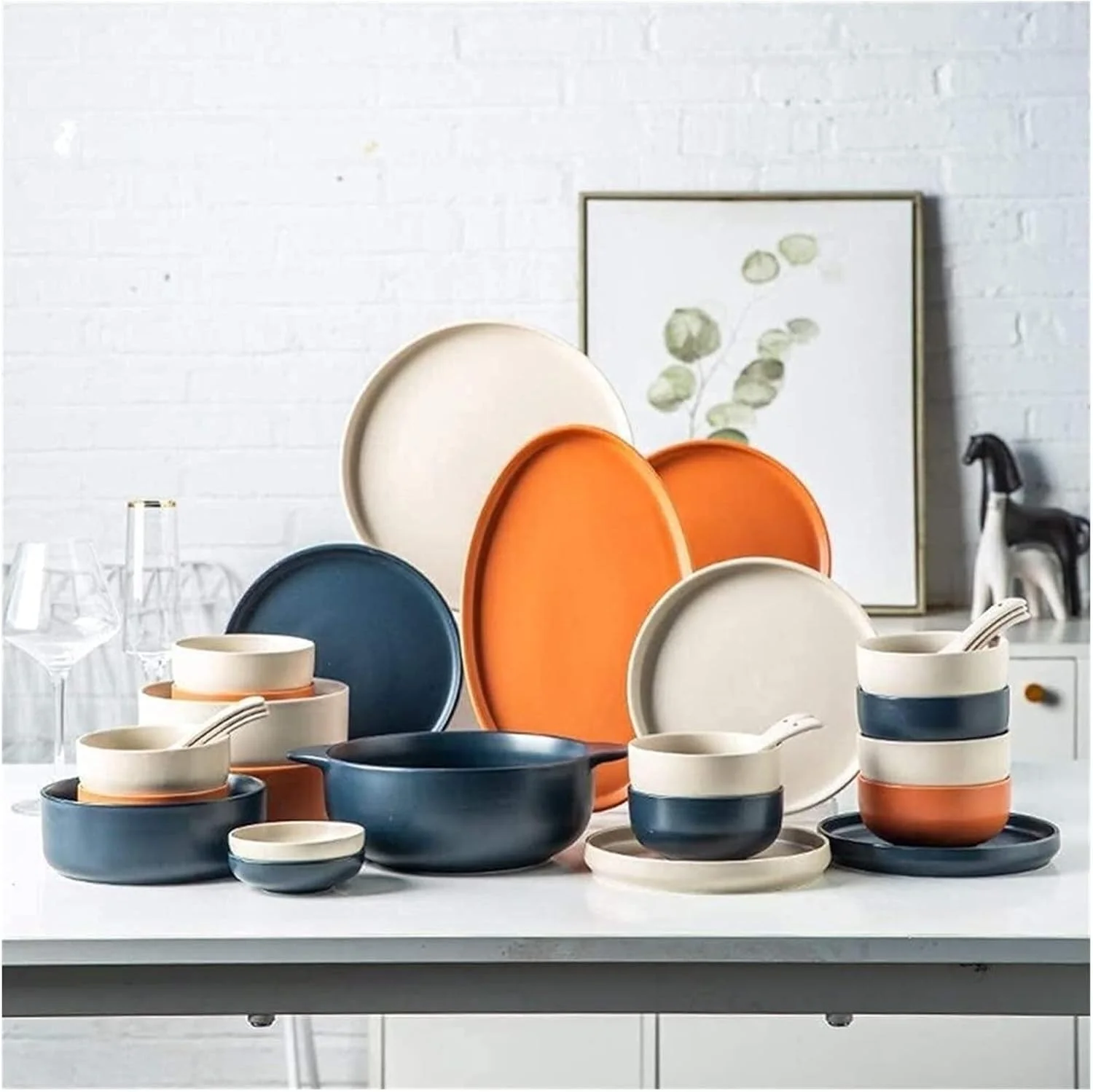 سرویس ظروف غذاخوری، بشقاب غذاخوری 46 تکه شامل کاسه/بشقاب دسر/نعلبکی، قابل شستشو در ماشین ظرفشویی و استفاده در مایکروویو