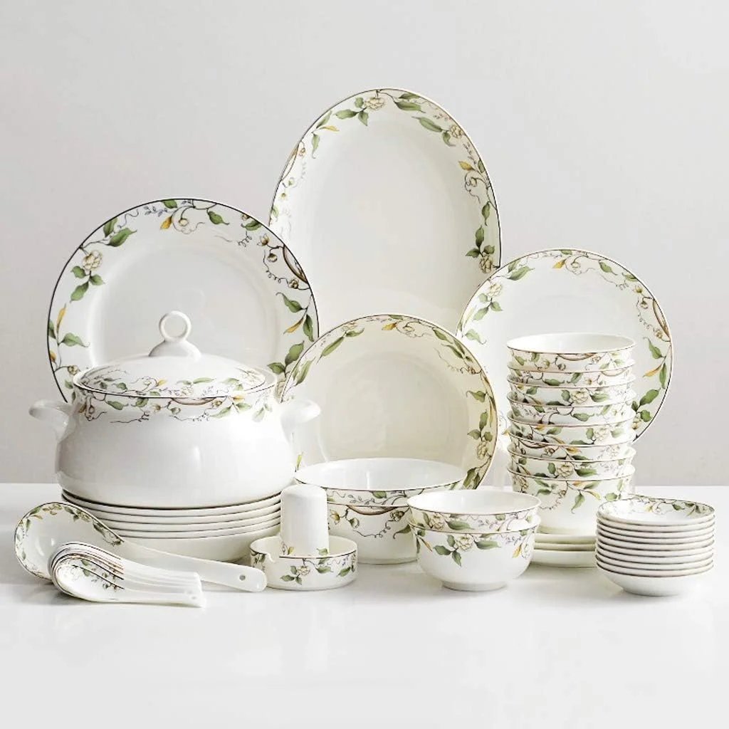 سرویس ظروف چینی، سرویس ظروف سرامیکی، ست 46 تکه بشقاب و کاسه چینی مرغوب - سرویس غذاخوری