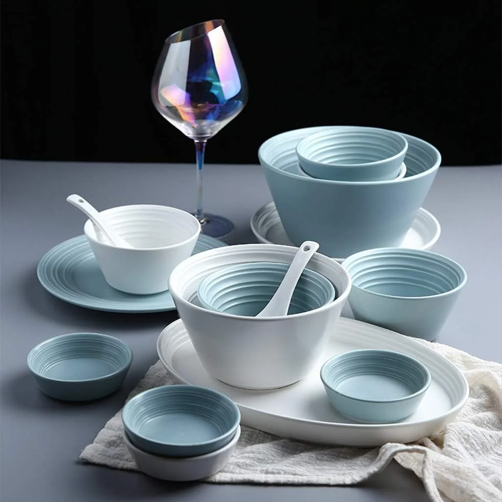 سرویس ظروف غذاخوری جدید، سرویس ظروف سرامیکی، ست ترکیبی ظروف غذاخوری چینی به سبک نوردیک 56 تکه شامل بشقاب و کاسه غلات
