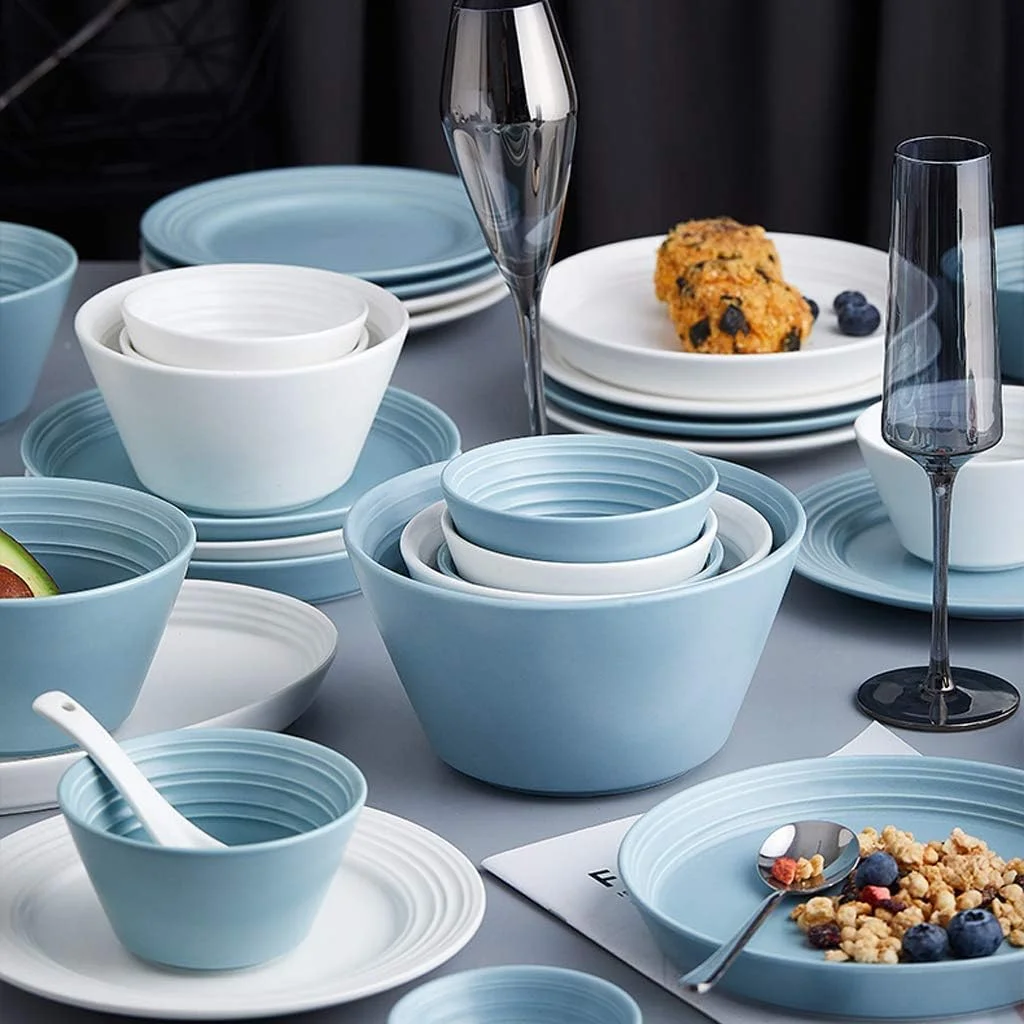 سرویس ظروف غذاخوری جدید، سرویس ظروف سرامیکی، ست ترکیبی ظروف غذاخوری چینی به سبک نوردیک 56 تکه شامل بشقاب و کاسه غلات