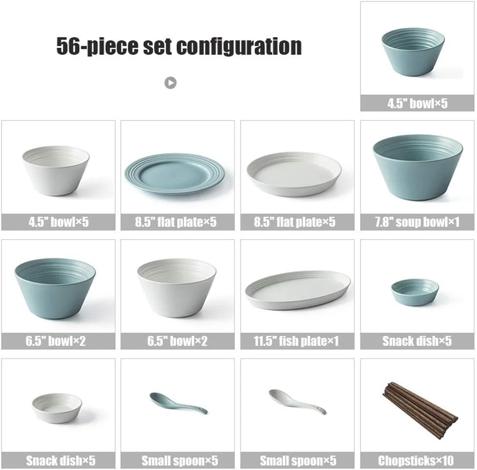 سرویس ظروف غذاخوری جدید، سرویس ظروف سرامیکی، ست ترکیبی ظروف غذاخوری چینی به سبک نوردیک 56 تکه شامل بشقاب و کاسه غلات