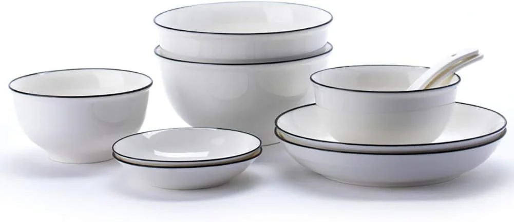 ست ظروف غذاخوری 10 تکه سفید، ست ظروف سرامیکی با کاسه غلات، بشقاب، قاشق و نعلبکی، برای 2 نفر