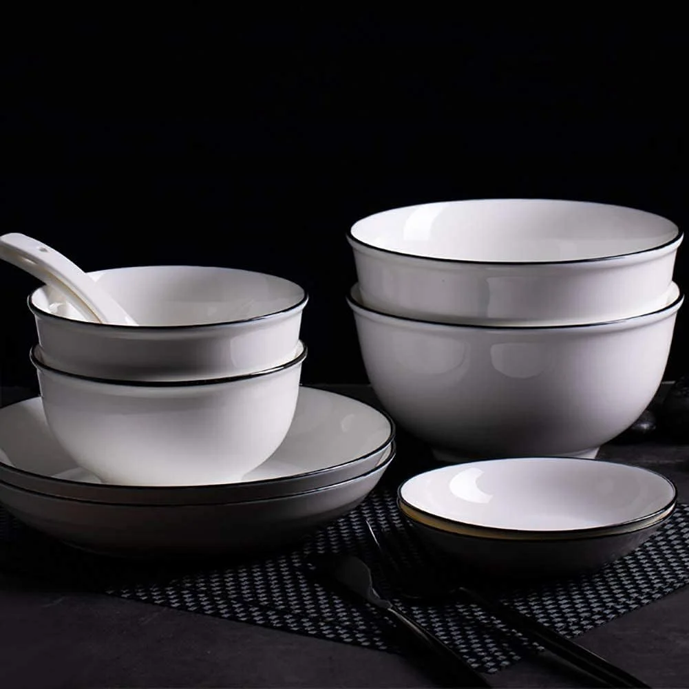ست ظروف غذاخوری 10 تکه سفید، ست ظروف سرامیکی با کاسه غلات، بشقاب، قاشق و نعلبکی، برای 2 نفر