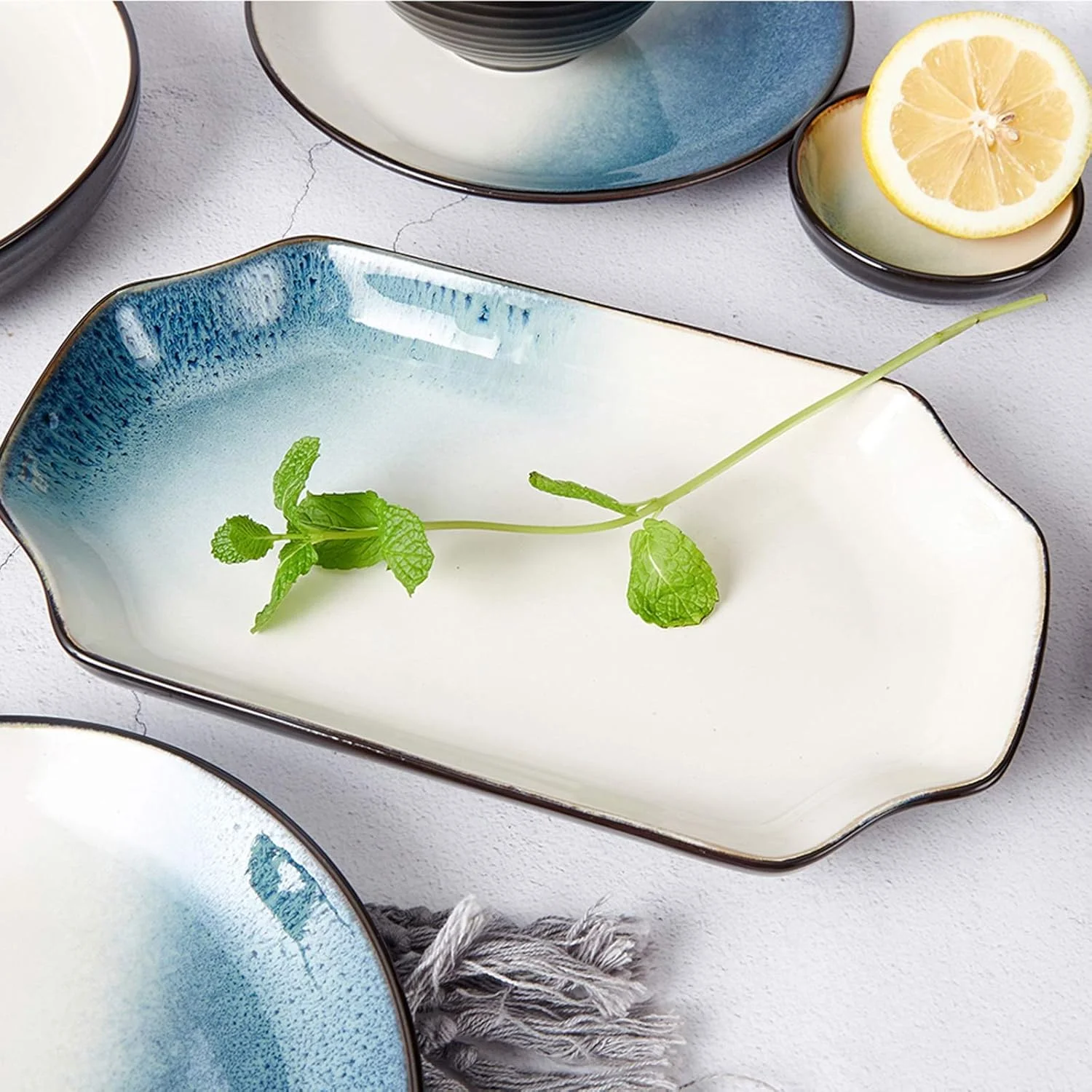 ست ظروف غذاخوری - ست 28 پارچه بشقاب و کاسه سرامیکی برای 6 نفر، ست بشقاب های شیک، قابل استفاده در مایکروویو و ماشین ظرفشویی