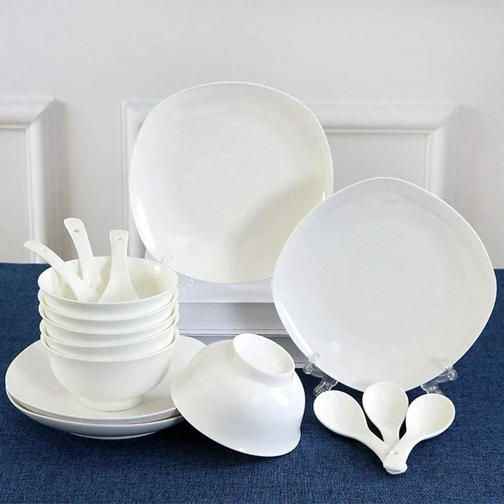 ست ظروف غذاخوری، ست شام بسته سرامیکی خانوادگی چینی 16 پارچه ظروف غذاخوری چینی استخوانی اصیل سفید