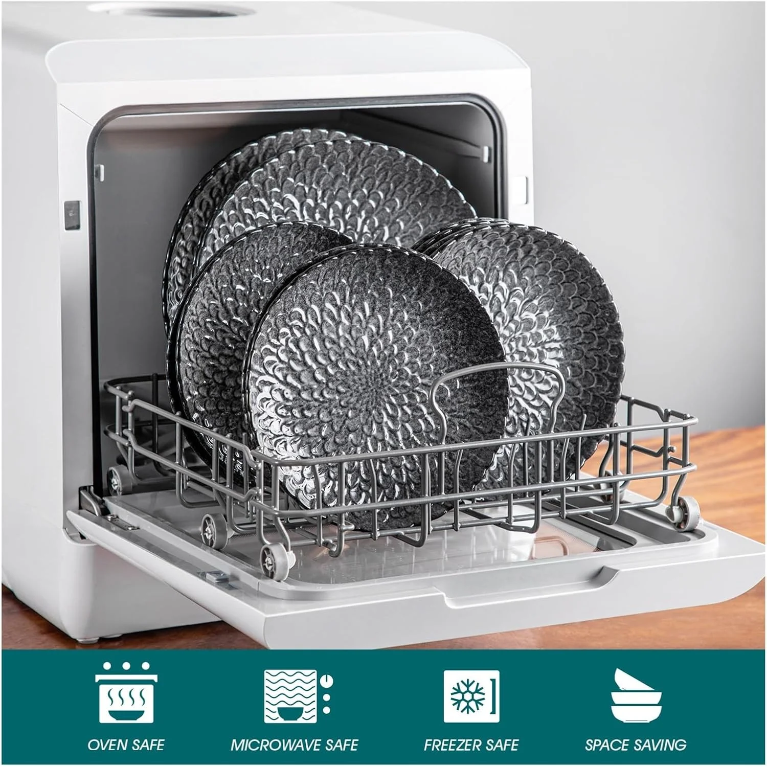 سرویس غذاخوری خاکستری سرامیکی 12/24 پارچه ای، ظروف سنگی بافت دار، ست ترکیبی سرامیکی برای 6/12 نفر، سبز - 12 تکه