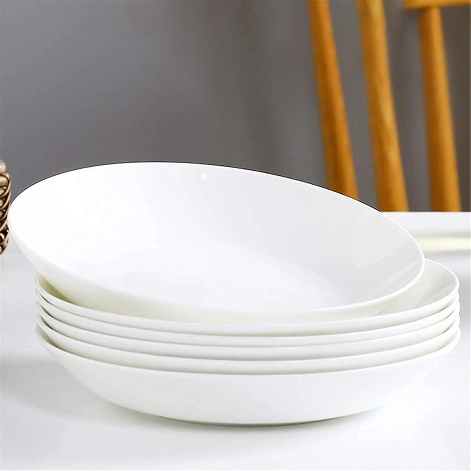 سرویس ظروف غذاخوری، ظروف چینی استخوانی، بشقاب گود 8 اینچی، مناسب برای آشپزخانه منزل و غذاخوری، بشقاب دسر/بشقاب میوه/بشقاب ناهار/بشقاب تنقلات، 6 عدد