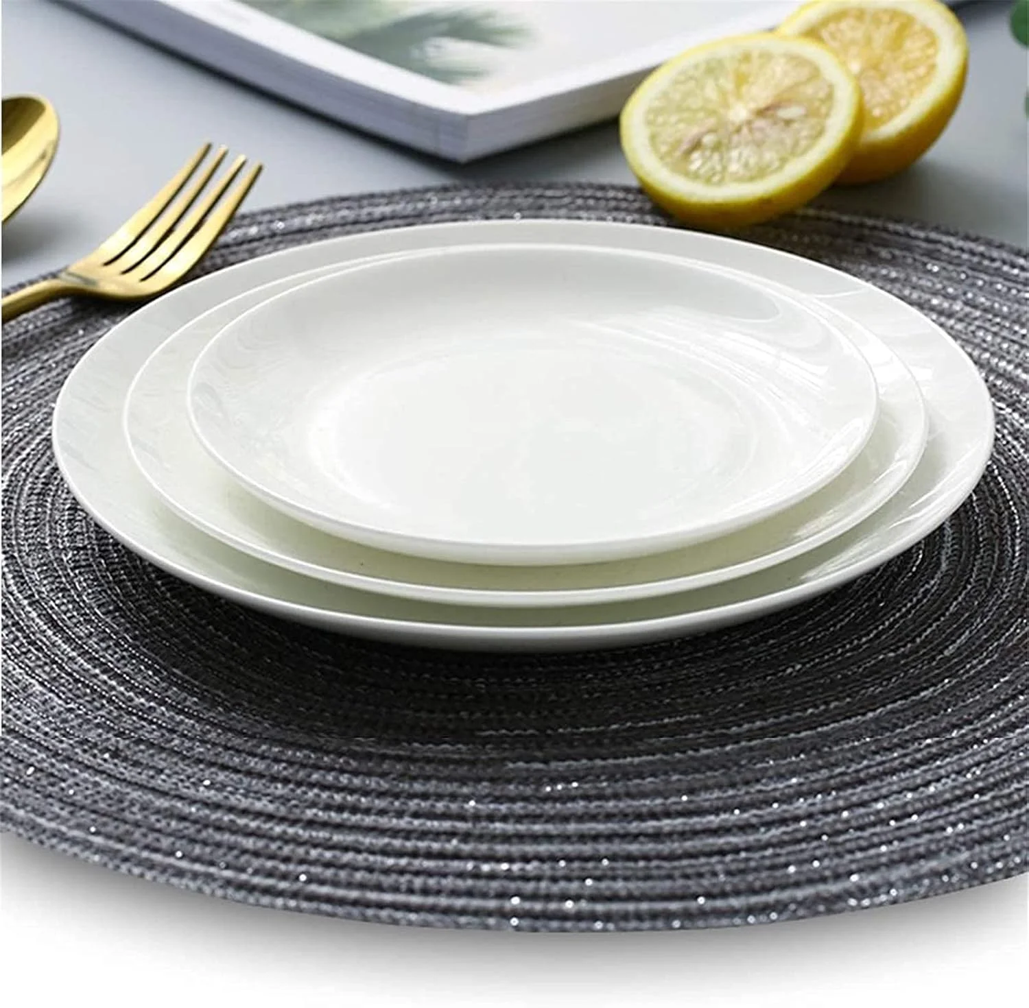 سرویس ظروف غذاخوری، ظروف چینی استخوانی، بشقاب گود 8 اینچی، مناسب برای آشپزخانه منزل و غذاخوری، بشقاب دسر/بشقاب میوه/بشقاب ناهار/بشقاب تنقلات، 6 عدد