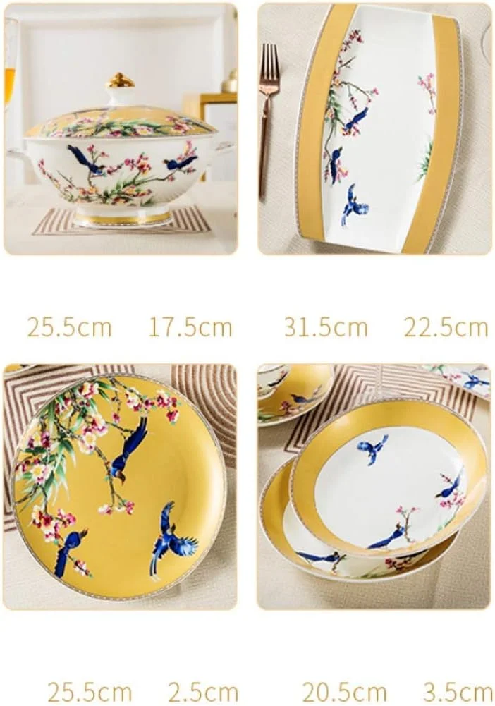 سرویس غذاخوری چینی استخوانی 60 پارچه ظروف سرامیکی طراحی شده برای ظروف خانگی به سبک اروپایی