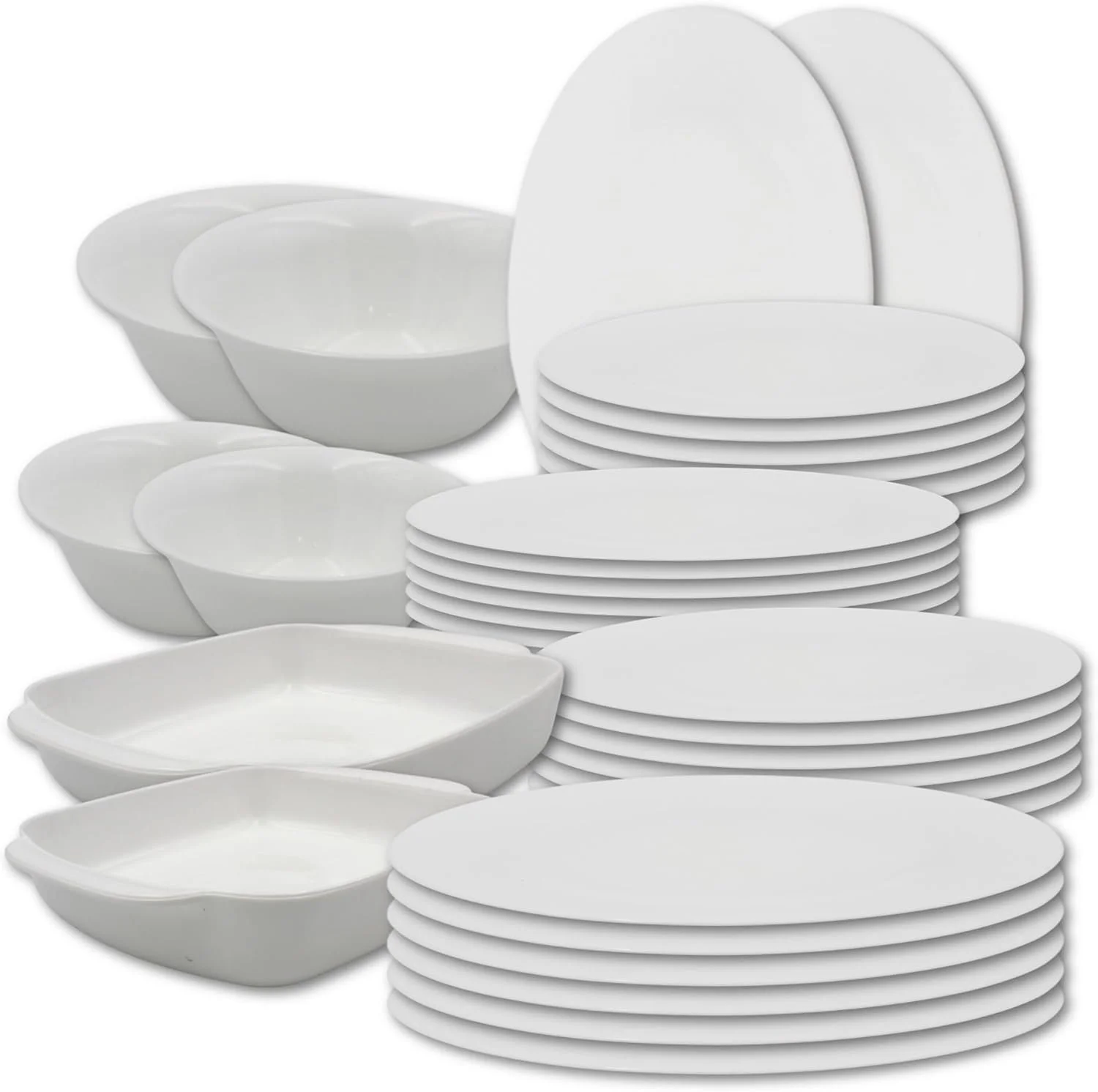 سرویس غذاخوری 30 پارچه اپال دنی هوم شامل 6 بشقاب غذاخوری، 6 کاسه سالاد، 6 بشقاب دسر، 6 بشقاب سوپ، 2 دیس، 2 کاسه سرو، 1 سینی گریل ماهی، 1 سینی گریل مرغ