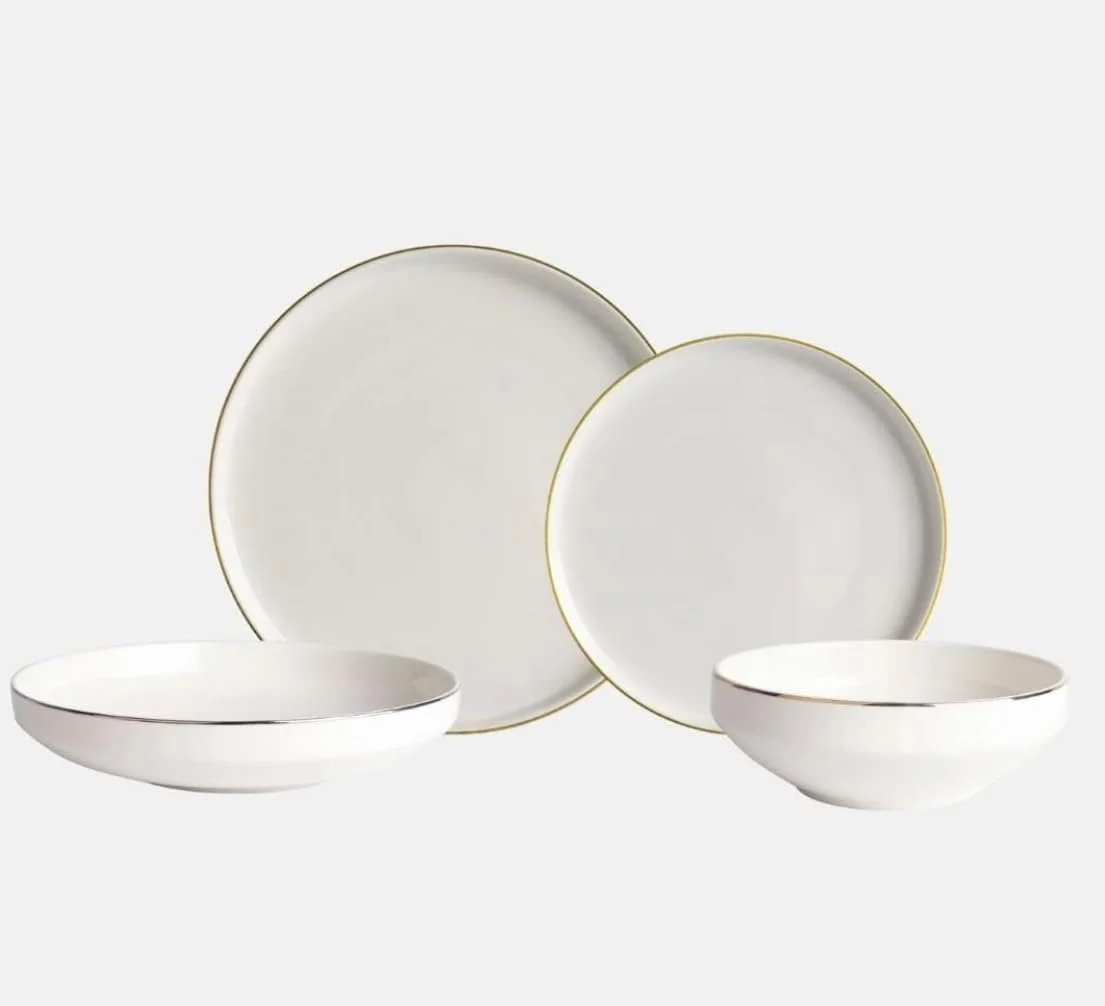 سرویس غذاخوری ۲۴ پارچه برای ۶ نفر، ظروف سفید با حاشیه طلایی، ست ظروف غذاخوری چینی اسکاندیناوی - حاشیه طلایی خالص Famiware سرویس غذاخوری ۲۴ پارچه برای ۶ نفر، ظروف سفید با حاشیه طلایی، ست ظروف غذاخوری چینی اسکاندیناوی - حاشیه طلایی خالص Famiware