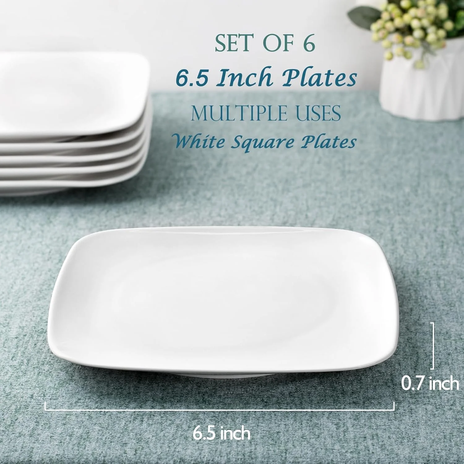 بشقاب دسر دلینگ - بشقاب پیش غذا/سالاد کوچک سرامیکی 6.5 اینچی - بشقاب های سرو مربع - ست ظروف غذاخوری آشپزخانه سفید برای تنقلات، پیش غذا، غذاهای جانبی - ست سینی سرو، ست 6 عددی