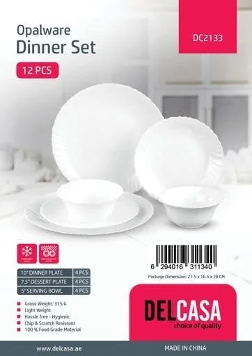 سرویس غذاخوری 12 پارچه اوپال Delcasa DC2133، سفید سرویس غذاخوری 12 پارچه اوپال Delcasa DC2133، سفید