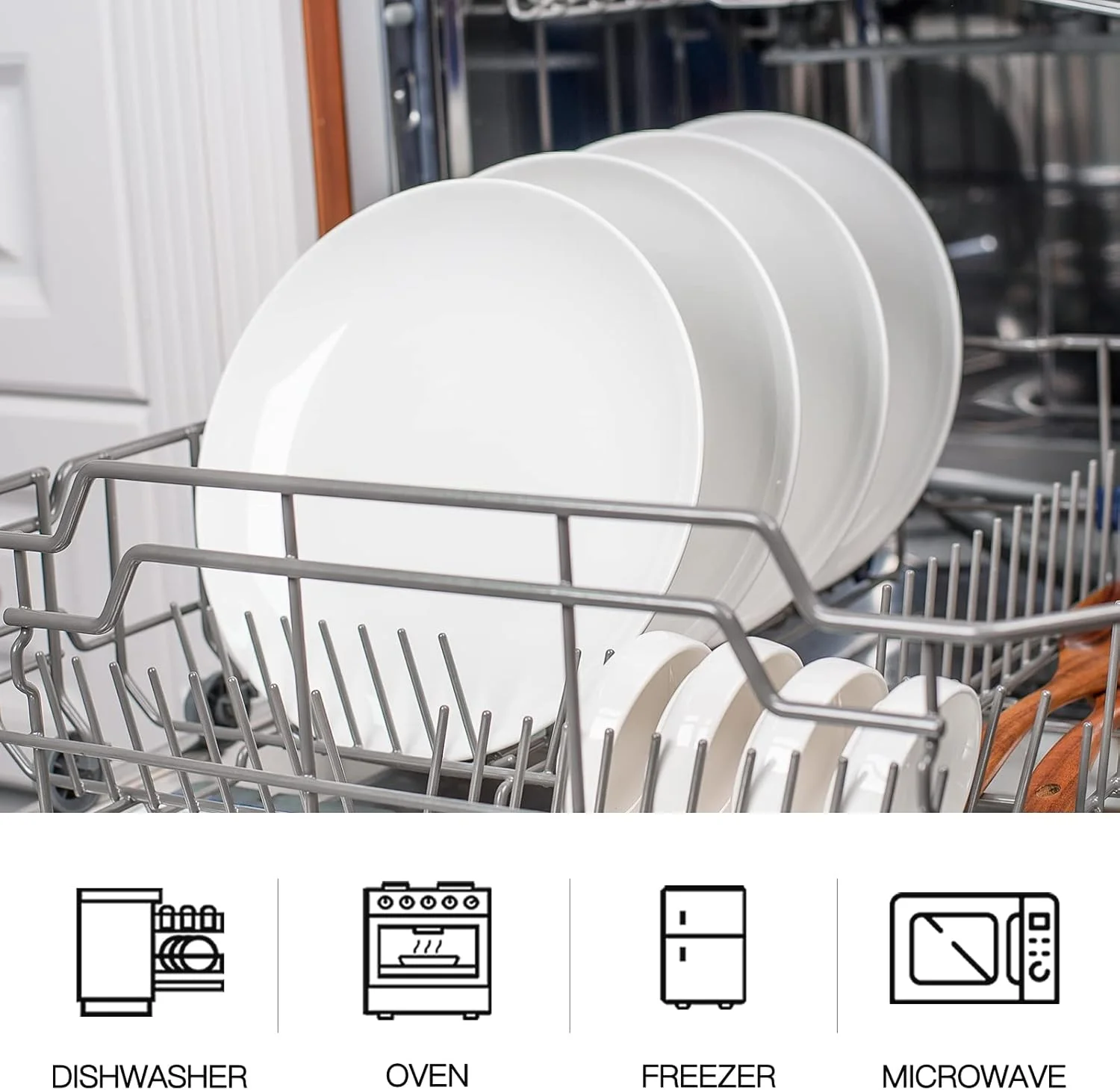 ست بشقاب شامه‌خوری سفید 10 اینچی DELLING، بشقاب دسر/سالاد چینی، ظروف سرو، ست ظروف غذاخوری، مقاوم در برابر خراش، بدون سرب، قابل استفاده در مایکروویو، فر و ماشین ظرفشویی - ست 4 عددی