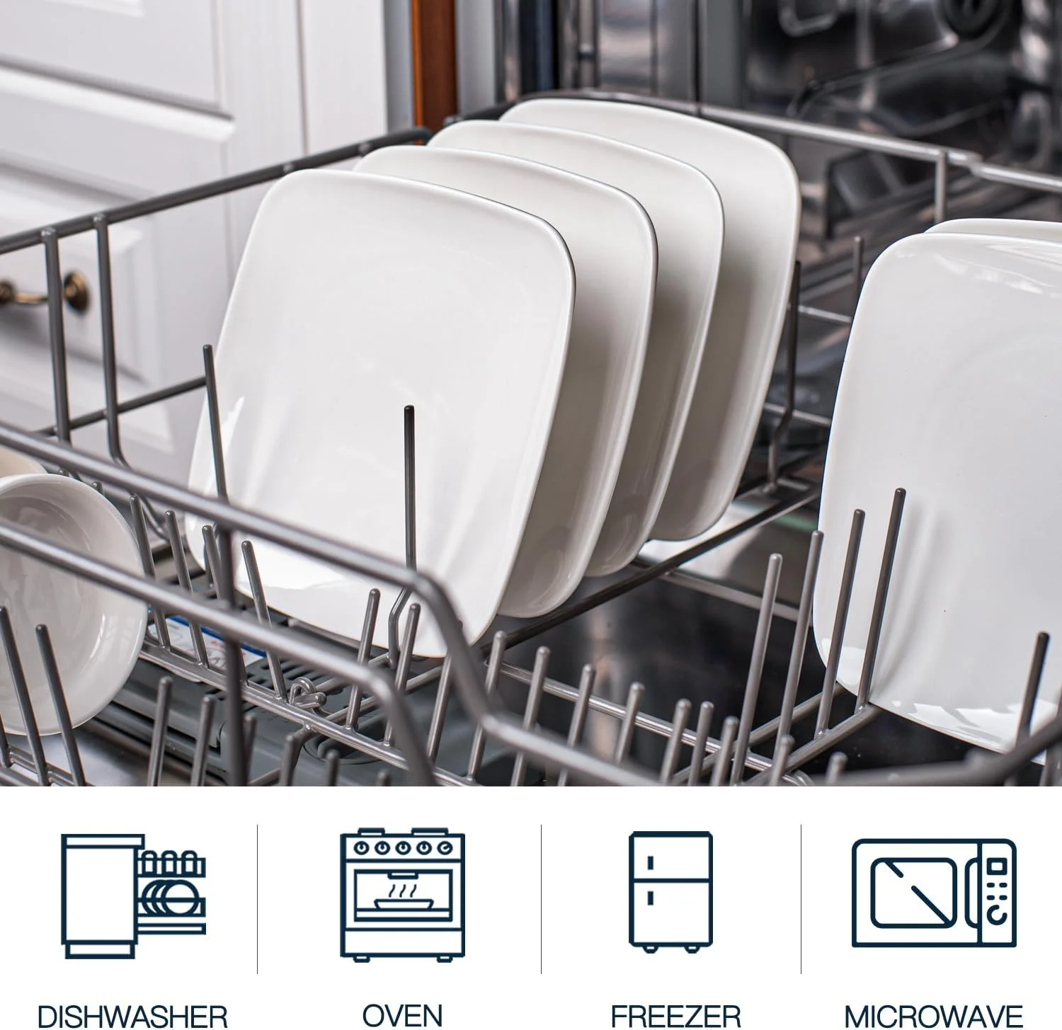 بشقاب دسر دلینگ - بشقاب پیش غذا/سالاد کوچک سرامیکی 6.5 اینچی - بشقاب های سرو مربع - ست ظروف غذاخوری آشپزخانه سفید برای تنقلات، پیش غذا، غذاهای جانبی - ست سینی سرو، ست 6 عددی