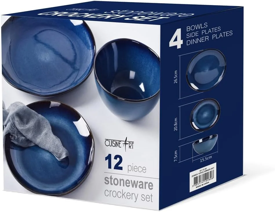 ست غذاخوری ۱۲ پارچه Cuisine Art ZODEX - ست ظروف سنگی شیک برای ۴ نفر - شامل ۴ بشقاب بزرگ (قطر ۲۶.۵ سانتی متر x ارتفاع ۳.۳ سانتی متر)، ۴ بشقاب کوچک (قطر ۲۰.۸ سانتی متر x ارتفاع ۲.۸ سانتی متر) و ۴ کاسه (قطر ۱۵.۵ سانتی متر x ارتفاع ۷.۵ سانتی متر) ست غذاخوری ۱۲ پارچه Cuisine Art ZODEX - ست ظروف سنگی شیک برای ۴ نفر - شامل ۴ بشقاب بزرگ (قطر ۲۶.۵ سانتی متر x ارتفاع ۳.۳ سانتی متر)، ۴ بشقاب کوچک (قطر ۲۰.۸ سانتی متر x ارتفاع ۲.۸ سانتی متر) و ۴ کاسه (قطر ۱۵.۵ سانتی متر x ارتفاع ۷.۵ سانتی متر)