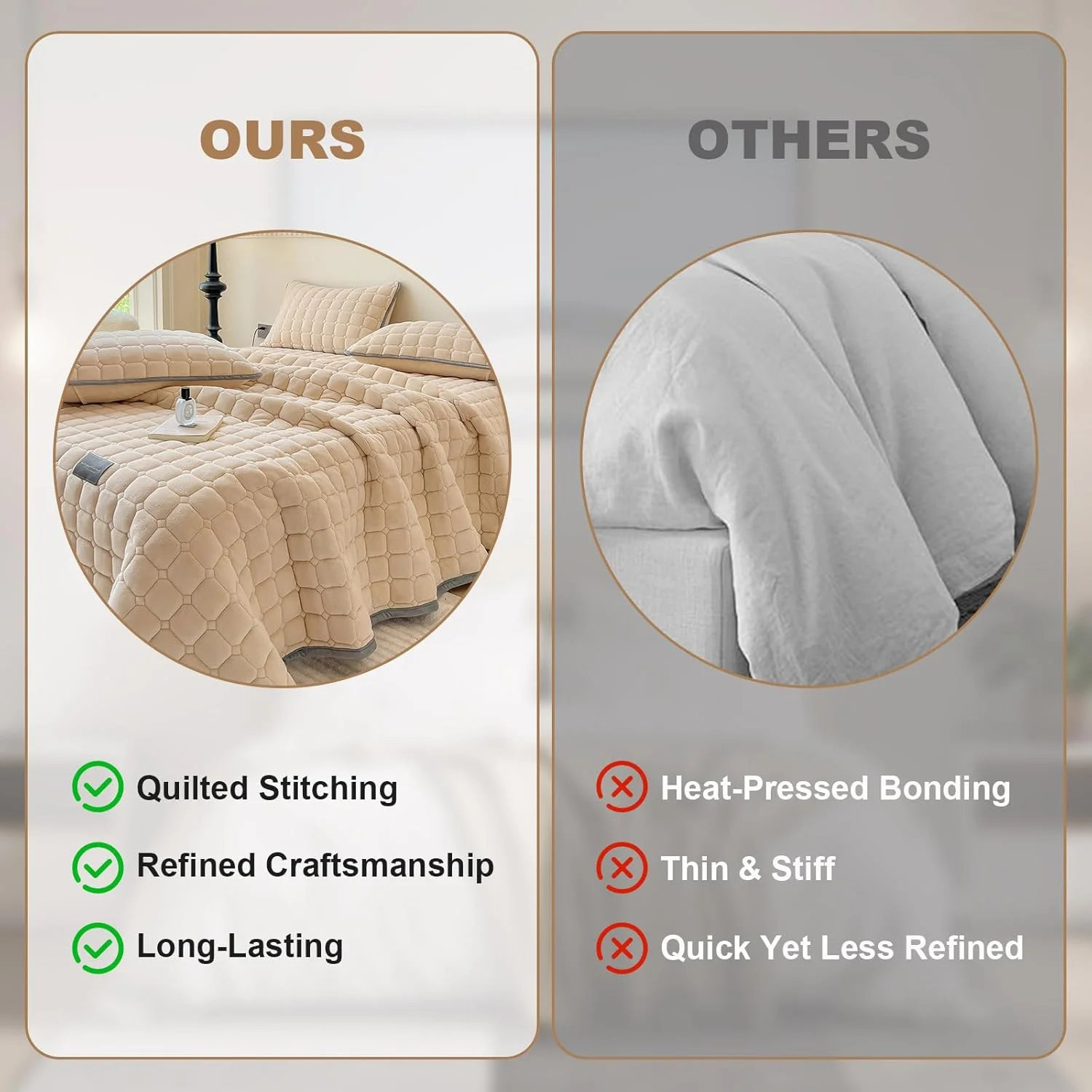 SHANNA Extra Large Duvet Bedspread: Light Milk Velvet 3-Piece Bedspread 230 x 250 cm with 2 Pillowcases 50 x 70 cm Elegant Double Bed Lined and Quilted for Living Room (Hellkamel)