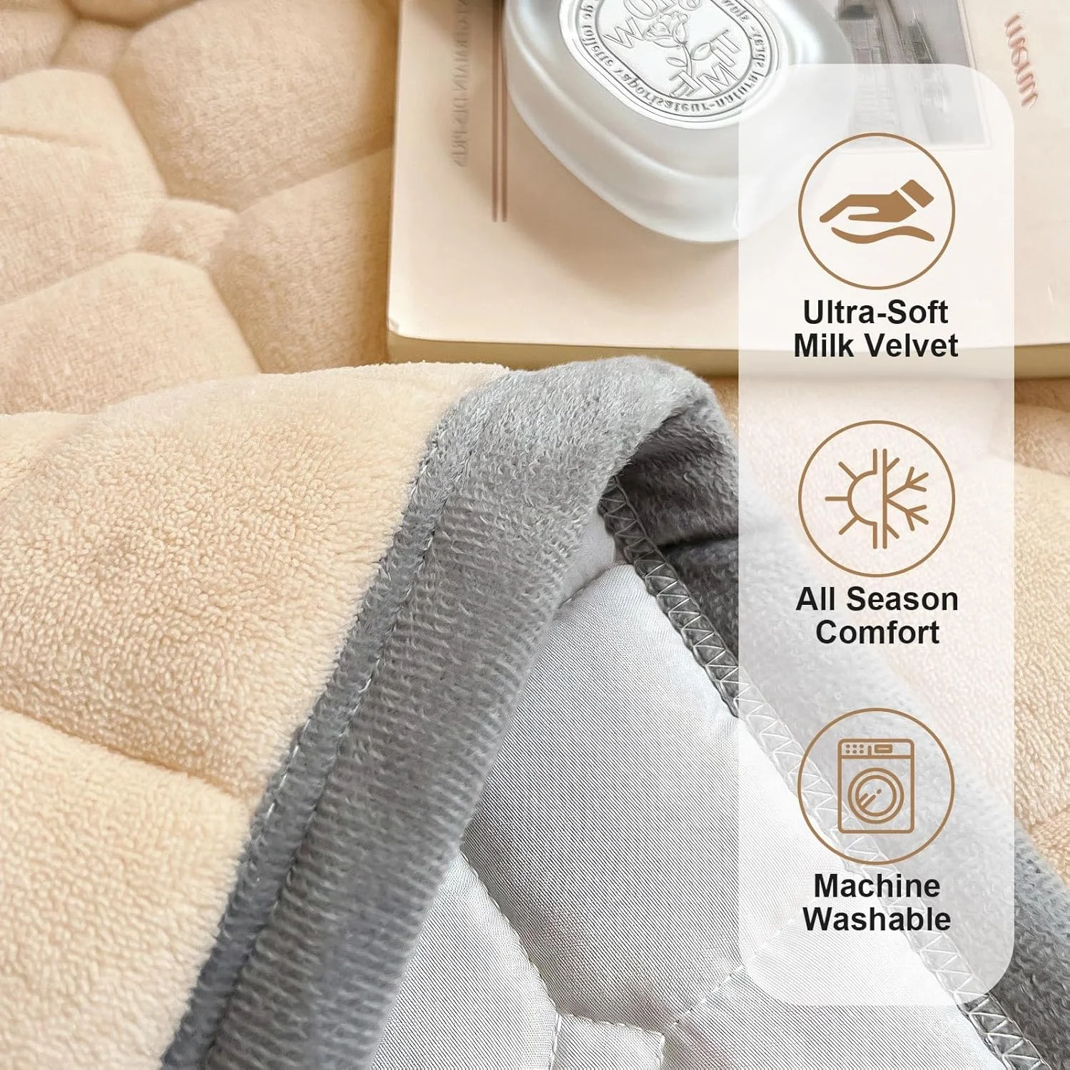 SHANNA Extra Large Duvet Bedspread: Light Milk Velvet 3-Piece Bedspread 230 x 250 cm with 2 Pillowcases 50 x 70 cm Elegant Double Bed Lined and Quilted for Living Room (Hellkamel)