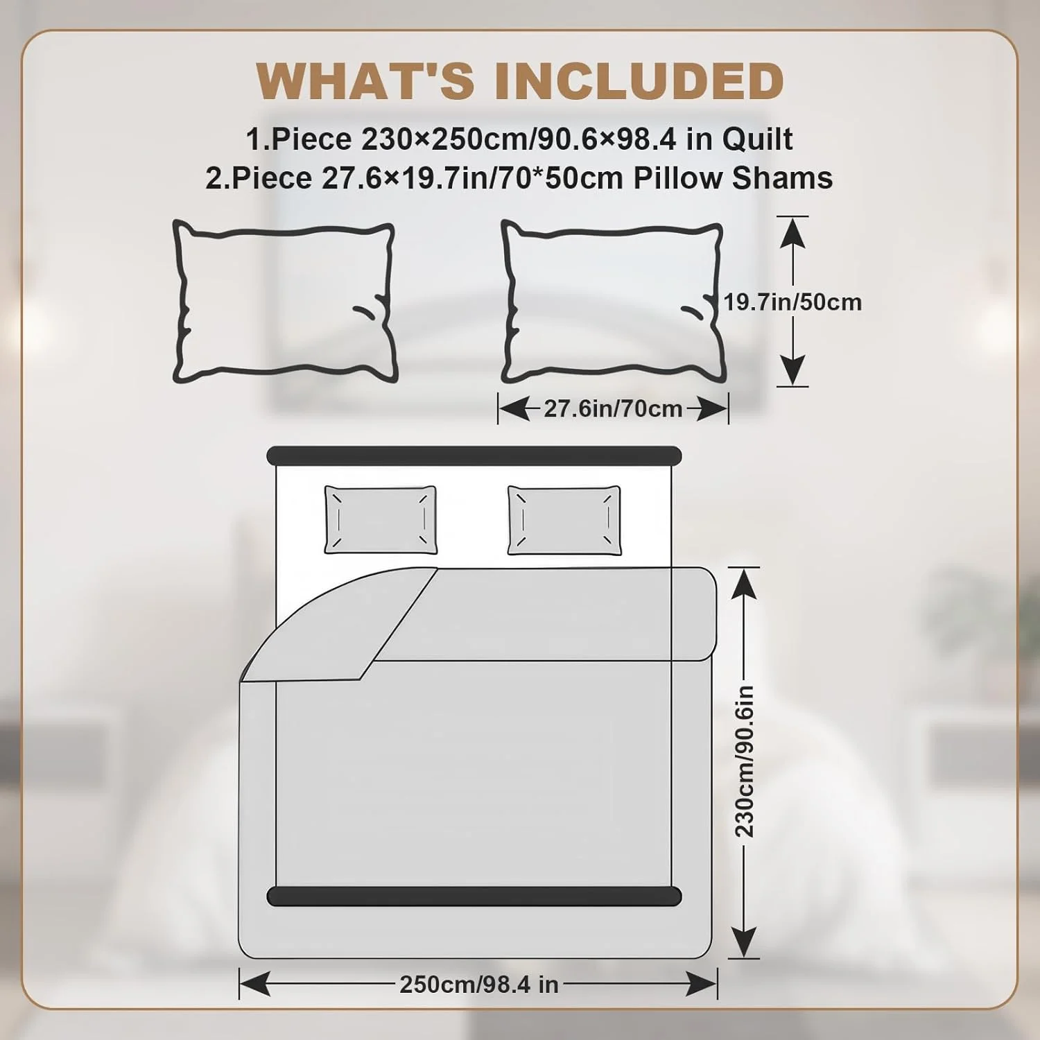 SHANNA Extra Large Duvet Bedspread: Light Milk Velvet 3-Piece Bedspread 230 x 250 cm with 2 Pillowcases 50 x 70 cm Elegant Double Bed Lined and Quilted for Living Room (Hellkamel)