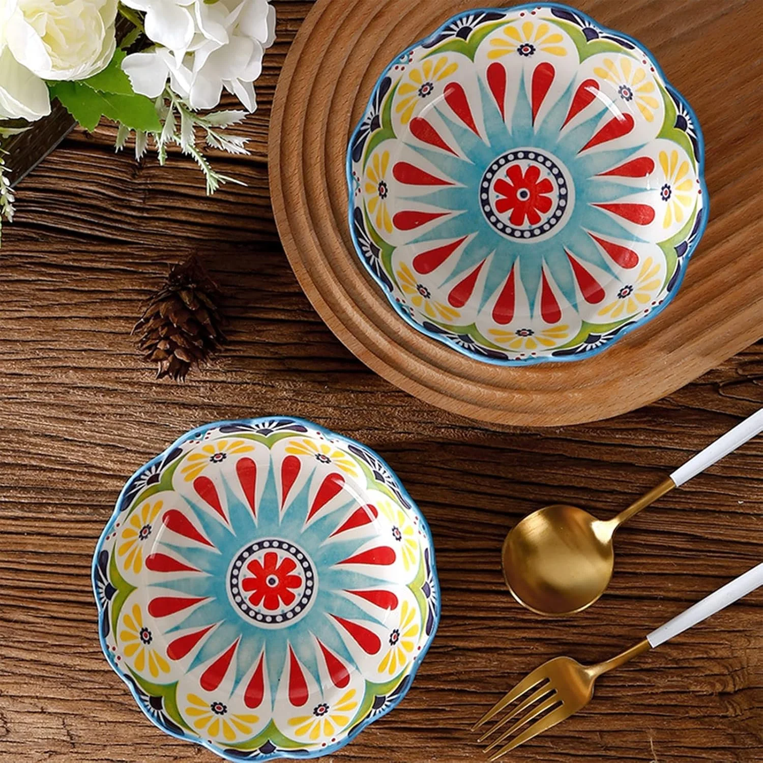 Table Service Crockery Set Ceramic Dinnerware Set, Stoneware Dinnerware, 12 Piece Retro Embossed Ceramic Plates and Bowlsset Tableware Combination Set