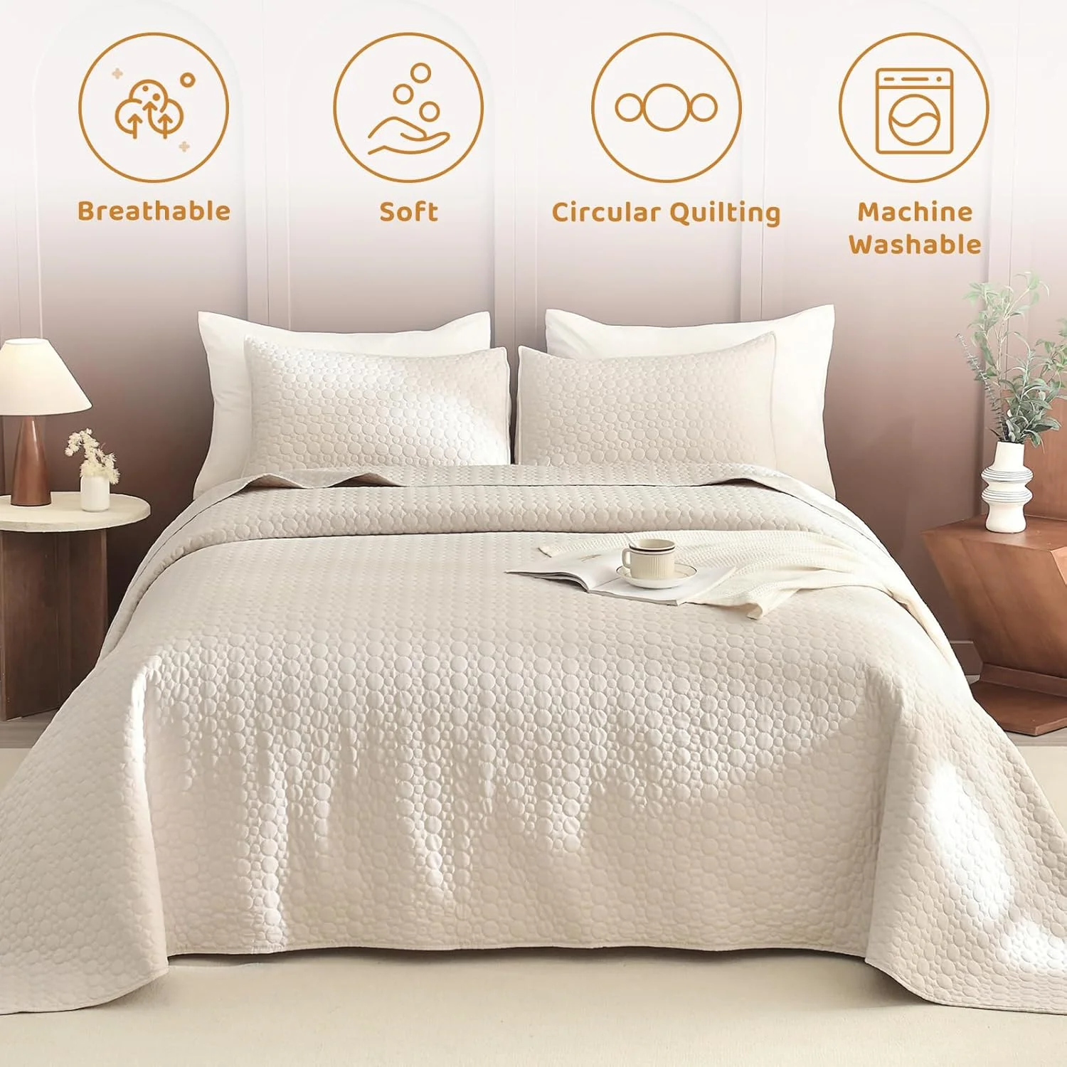 لحاف بزرگ سایز کوئین Sanracie، 259*299 سانتیمتر، روتختی پنبهای 100%، لحاف سبک وزن به رنگ گندمی، بسیار بزرگ، ست 3 تکه با طرح دوخت دایرهای، روتختی کوئین، لحاف ابری نرم و راحت مناسب تمام فصول لحاف بزرگ سایز کوئین Sanracie، 259*299 سانتیمتر، روتختی پنبهای 100%، لحاف سبک وزن به رنگ گندمی، بسیار بزرگ، ست 3 تکه با طرح دوخت دایرهای، روتختی کوئین، لحاف ابری نرم و راحت مناسب تمام فصول