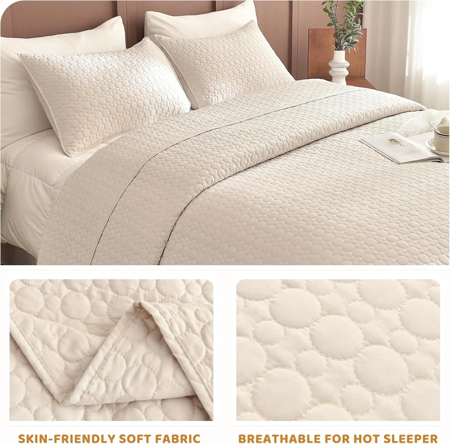 لحاف بزرگ سایز کوئین Sanracie، 259*299 سانتیمتر، روتختی پنبهای 100%، لحاف سبک وزن به رنگ گندمی، بسیار بزرگ، ست 3 تکه با طرح دوخت دایرهای، روتختی کوئین، لحاف ابری نرم و راحت مناسب تمام فصول لحاف بزرگ سایز کوئین Sanracie، 259*299 سانتیمتر، روتختی پنبهای 100%، لحاف سبک وزن به رنگ گندمی، بسیار بزرگ، ست 3 تکه با طرح دوخت دایرهای، روتختی کوئین، لحاف ابری نرم و راحت مناسب تمام فصول