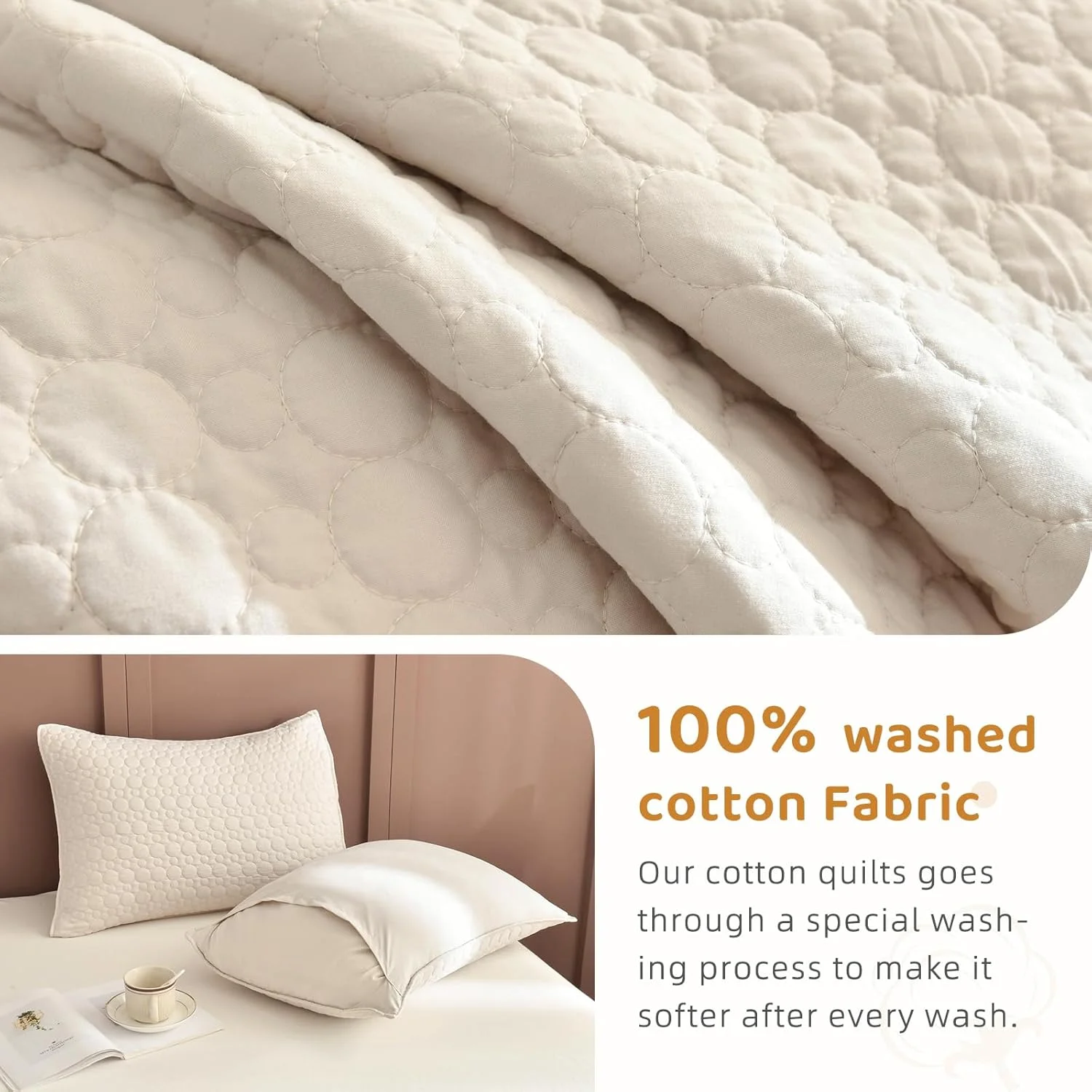 لحاف بزرگ سایز کوئین Sanracie، 259*299 سانتیمتر، روتختی پنبهای 100%، لحاف سبک وزن به رنگ گندمی، بسیار بزرگ، ست 3 تکه با طرح دوخت دایرهای، روتختی کوئین، لحاف ابری نرم و راحت مناسب تمام فصول لحاف بزرگ سایز کوئین Sanracie، 259*299 سانتیمتر، روتختی پنبهای 100%، لحاف سبک وزن به رنگ گندمی، بسیار بزرگ، ست 3 تکه با طرح دوخت دایرهای، روتختی کوئین، لحاف ابری نرم و راحت مناسب تمام فصول