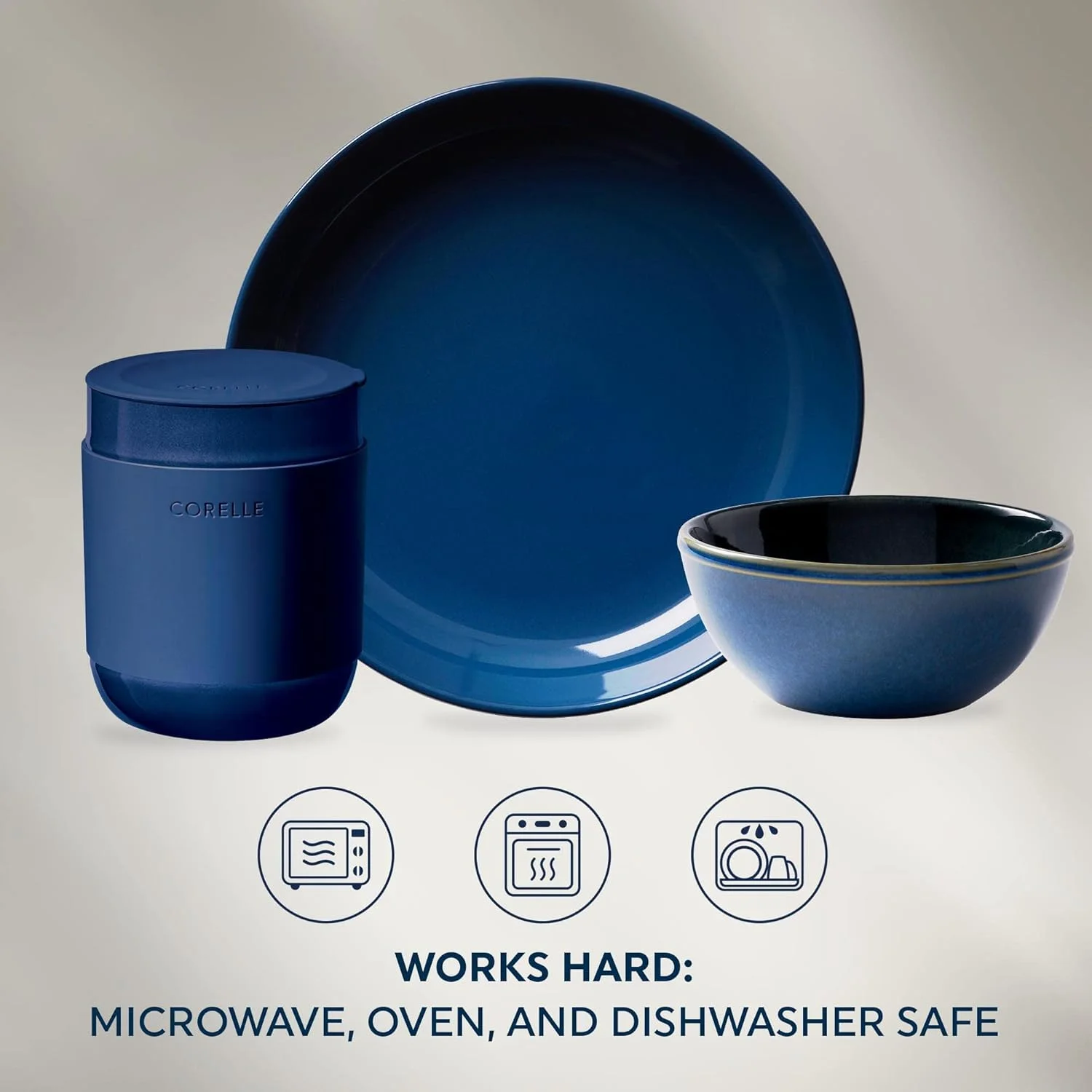 سرویس غذاخوری 16 پارچه کورل استون ور، سرمه ای، لعاب یکدست و واکنش گرا، مناسب برای 4 نفر