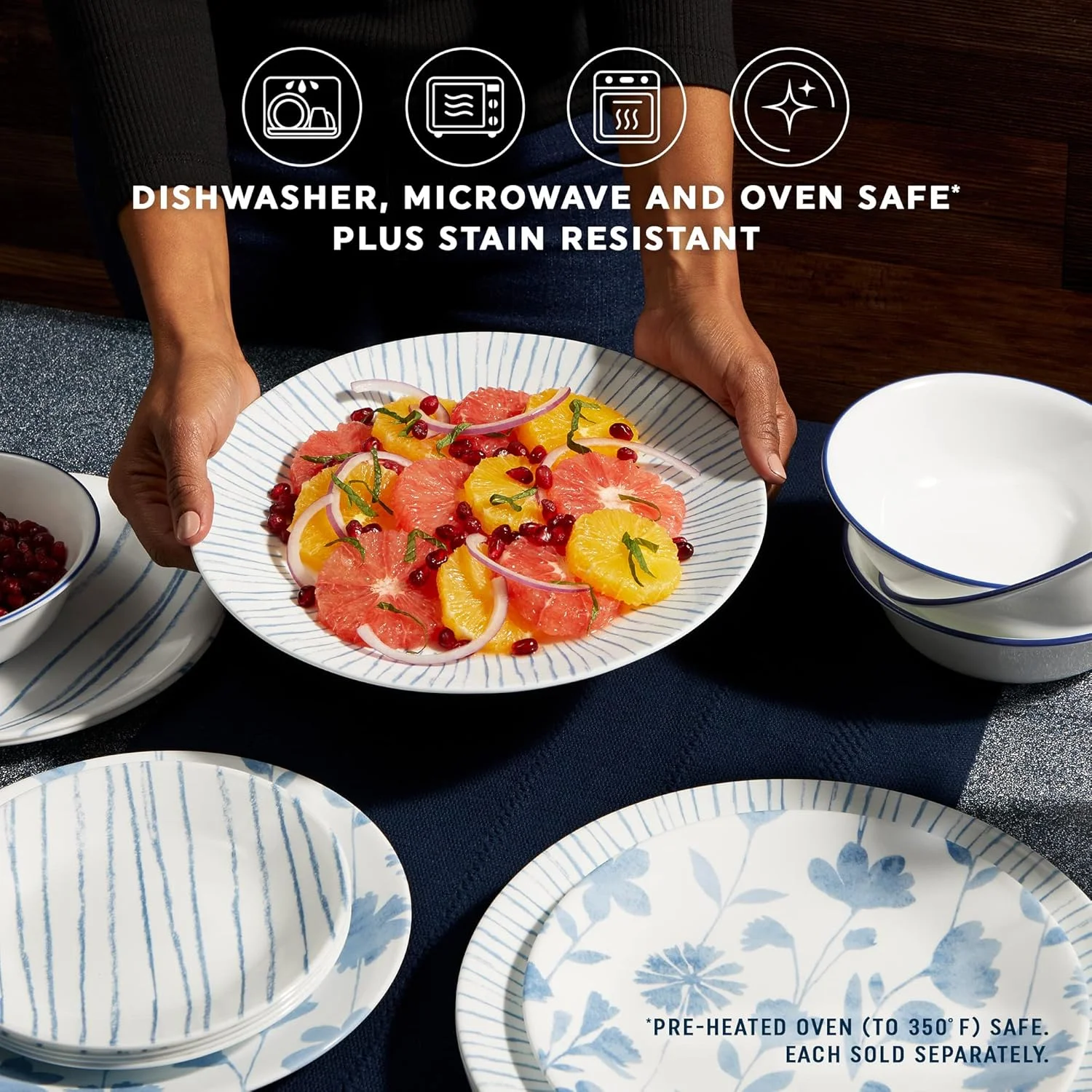 کورل، بشقاب گرد ناهار خوری 8.5 اینچی، 6 تکه، شیشه سه لایه Vitrelle، بشقاب های گرد سبک وزن، بشقاب های سالاد، مقاوم در برابر خراش و لب پر شدن، قابل استفاده در مایکروویو و ماشین ظرفشویی، طرح راه راه گیاهی