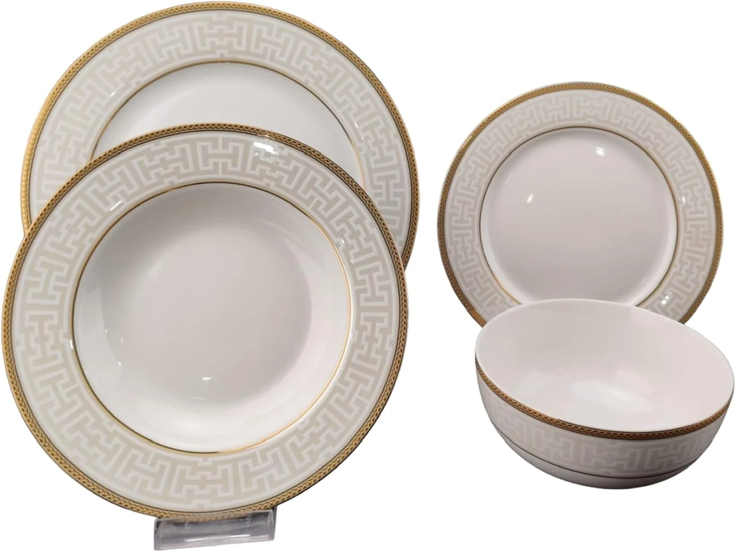 سرویس غذاخوری 24 پارچه چینی سفید آشپزخانه کلاسیک | بشقاب غذاخوری 10.5 اینچی، بشقاب سوپ 8.5 اینچی، بشقاب دسر 7.5 اینچی و کاسه 5.5 اینچی | سرویس ظروف چینی برای 6 نفر