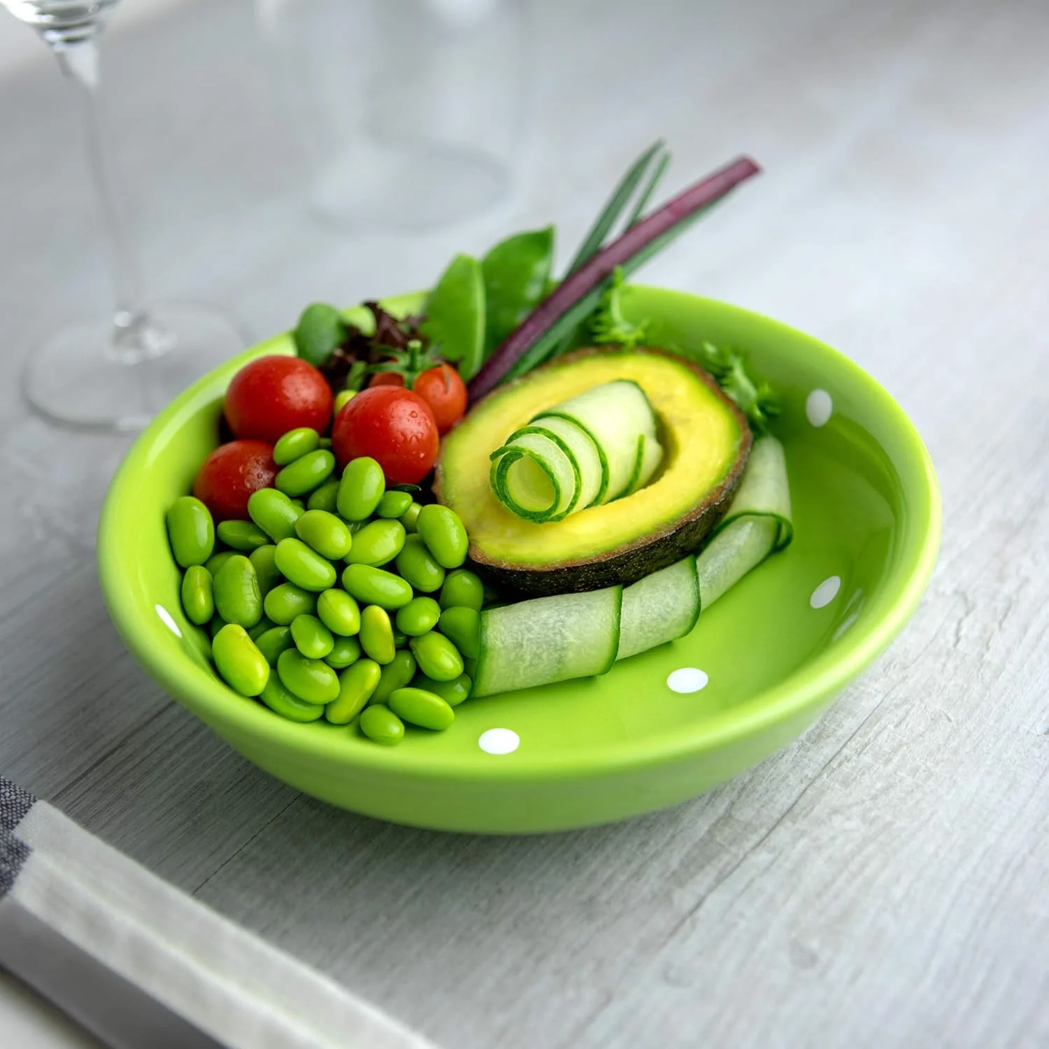 کاسه سالاد، پاستا، میوه، غلات، سوپ دست ساز City to Cottage، سفالی، سبز لیمویی و سفید، خالدار، لعاب دار، 18.5 سانتی متر/7.3 اینچ، 400 میلی لیتر/14 اونس | ظروف غذاخوری سرامیکی منحصر به فرد، هدیه خانه نویی