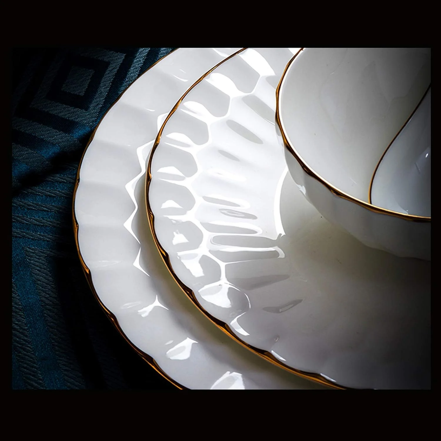 ظروف سفالی کلاسیک، ست ظروف سرامیکی، ست 50 تکه ظروف غذاخوری چینی استخوانی درجه یک سفید خالص، قابلمه سوپ/بشقاب/کاسه پنوم پن - ست ترکیبی چینی