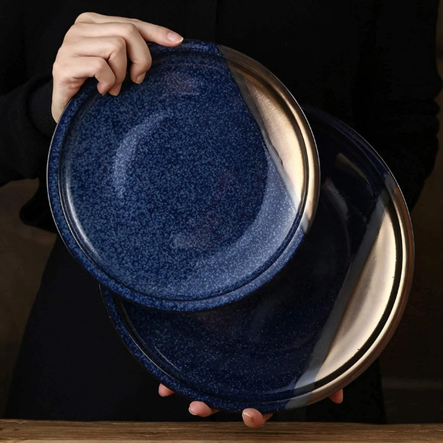 سرویس ظروف سرامیکی، ست ظروف طلایی به سبک ژاپنی 39 پارچه | کاسه غلات چینی و ست بشقاب استیک برای دورهمی خانوادگی