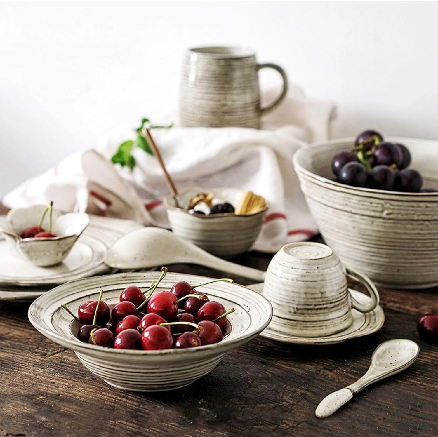 سرویس ظروف سرامیکی، بشقاب استیک رترو و ست کاسه غلات | ست ترکیبی ظروف غذاخوری چینی با طرح گرادیان، 36 پارچه، مناسب هدیه عروسی و رستوران