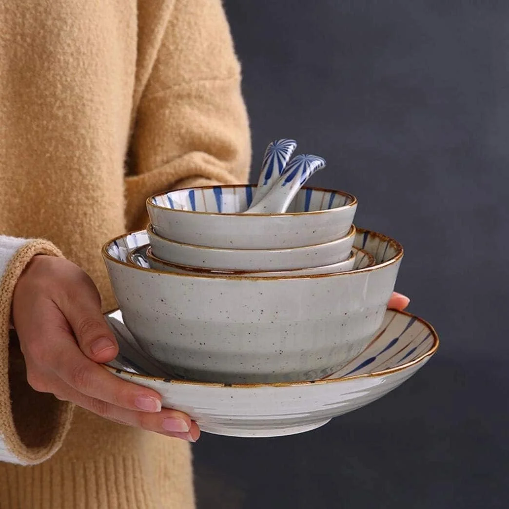 سرویس غذاخوری 35 پارچه، مجموعه ظروف سرامیکی با طرح قدیمی، شامل بشقاب، کاسه و ترکیبی از ظروف چینی برای مهمانی و هدیه خانه نویی