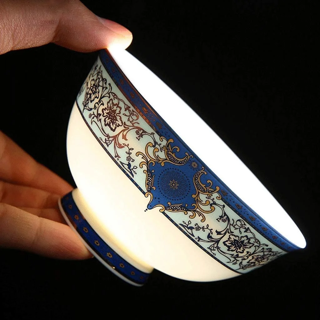 سرویس ظروف غذاخوری سرامیکی 55 پارچه، شامل کاسه/بشقاب/قابلمه سوپ/قاشق، سرویس ظروف چینی استخوانی، ست ترکیبی ظروف چینی طرح باغ آبی