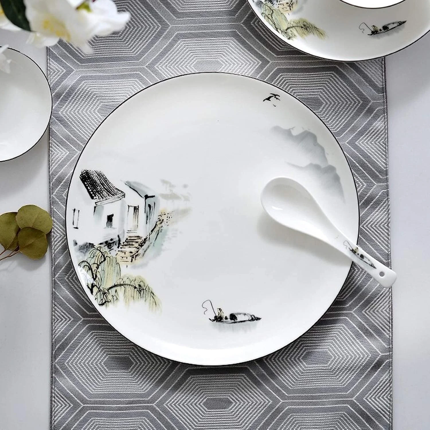 سرویس ظروف غذاخوری سرامیکی، کاسه های سرامیکی/بشقاب استیک/قابلمه سوپ | ست ترکیبی 50 تکه ظروف چینی استخوانی به سبک چینی برای هدایای عروسی