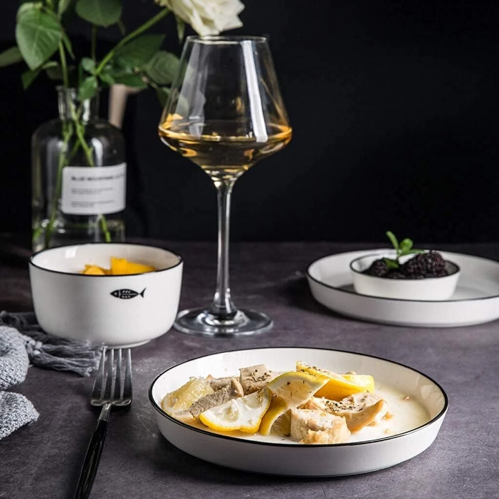 سرویس ظروف غذاخوری سرامیکی 26 تکه، کاسه/بشقاب/قاشق | طرح پرنده و ماهی، ست های غذاخوری به سبک مینیمالیستی نوردیک، ست ترکیبی چینی