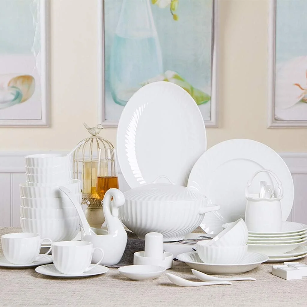سرویس ظروف غذاخوری سرامیکی 56 تکه، کاسه/قابلمه/بشقاب/قاشق | ست های غذاخوری، ست ترکیبی چینی برجسته