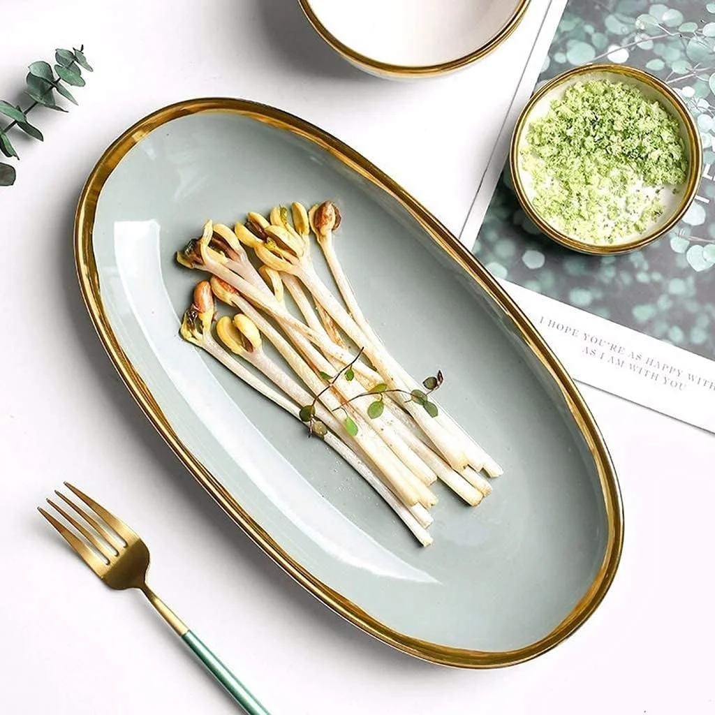 سرویس ظروف سرامیکی، بشقاب/کاسه/قاشق | ست ظروف غذاخوری ۲۶ پارچه پنوم پن - ست ترکیبی چینی برای هدایای عروسی رستوران، سبز روشن