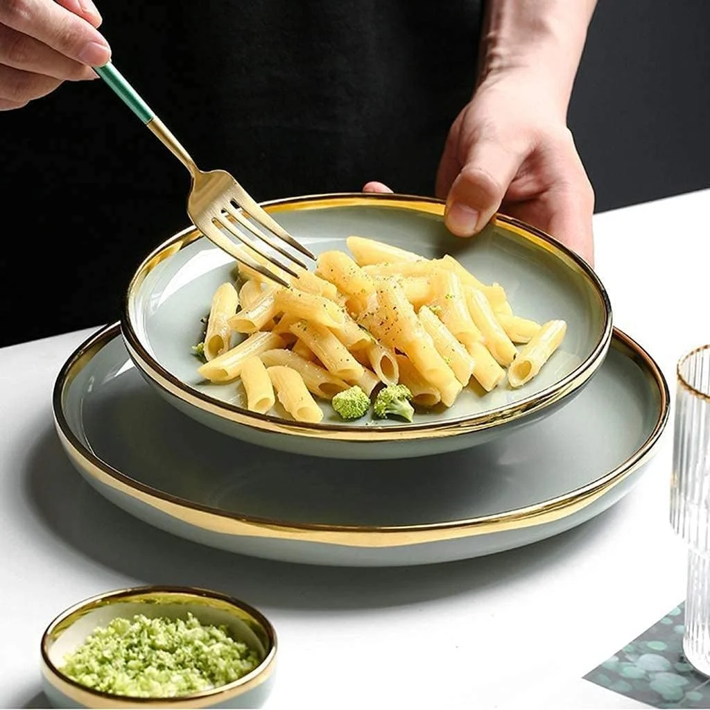 سرویس ظروف سرامیکی، بشقاب/کاسه/قاشق | ست ظروف غذاخوری ۲۶ پارچه پنوم پن - ست ترکیبی چینی برای هدایای عروسی رستوران، سبز روشن